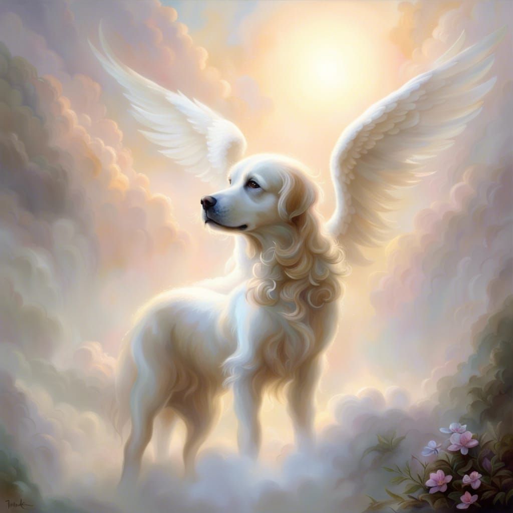 Angel Hugs Dog in Heaven