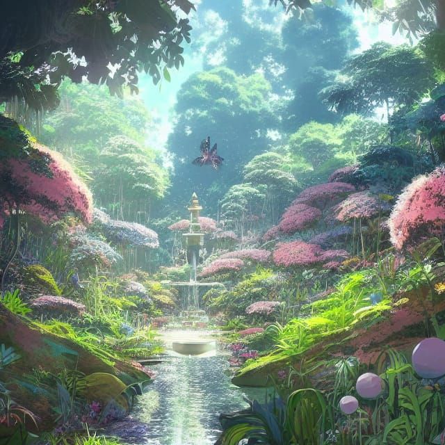Enchanted Secret Garden in Anime Style
