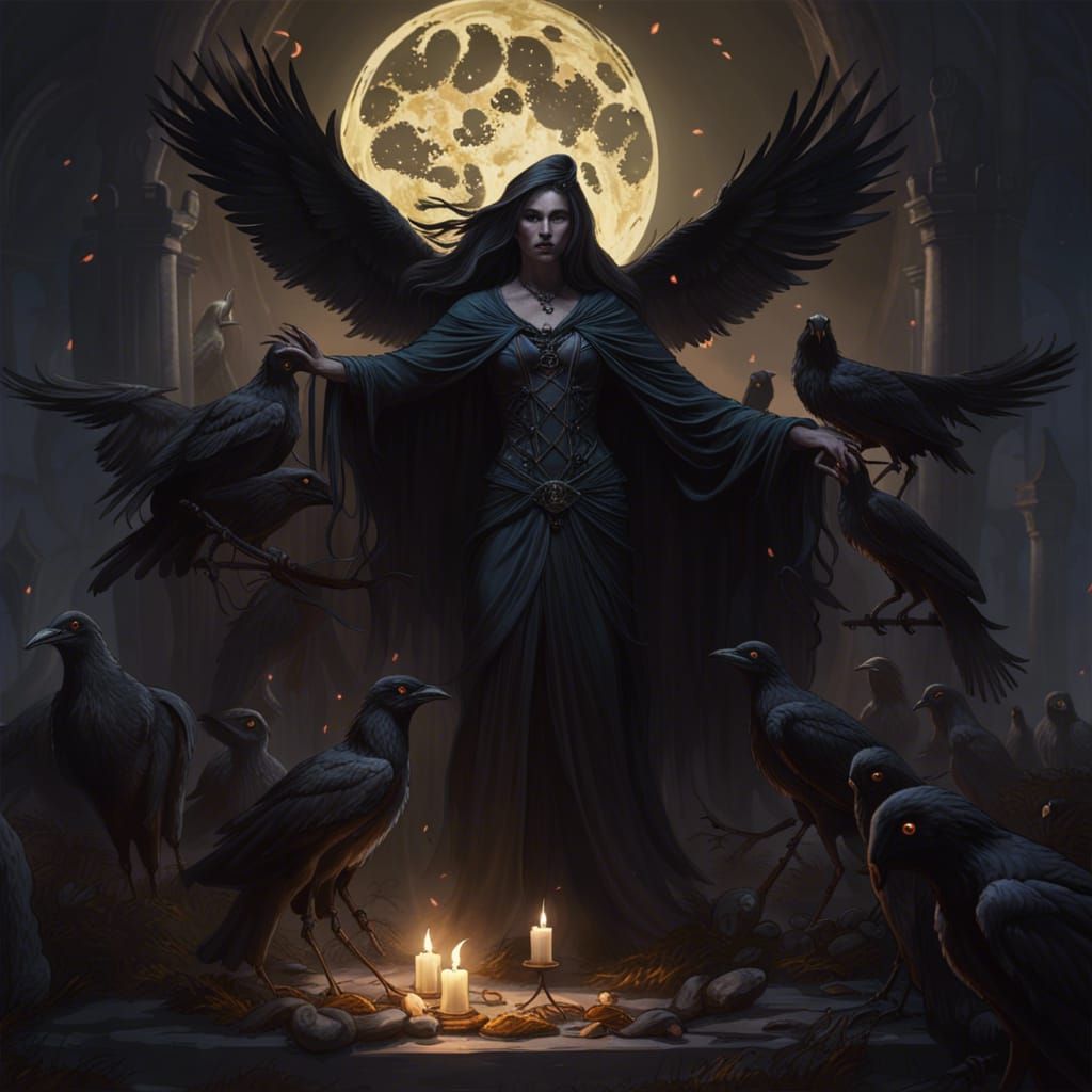 Necromancer's Lunar Dance: Dark Fantasy Concept Art