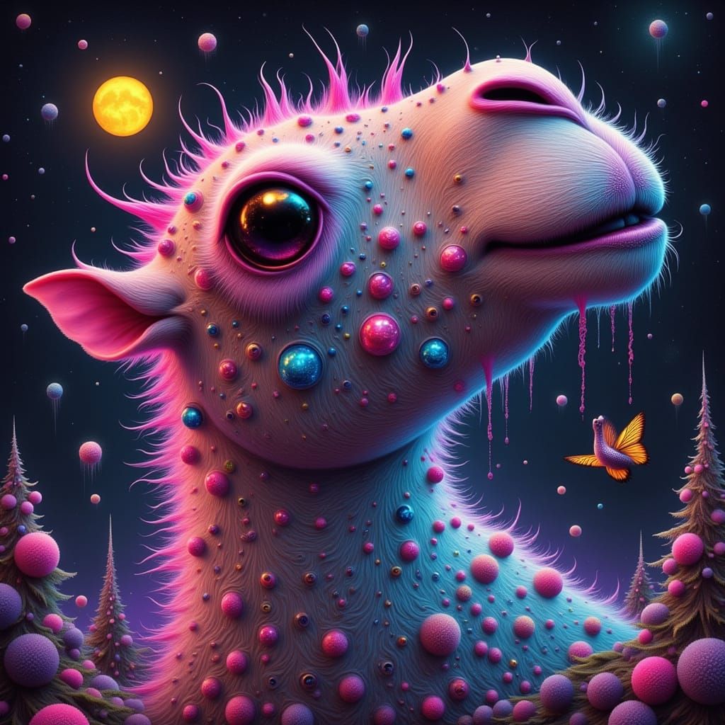 Neon Camel in Gothic Fantasy Landscapes