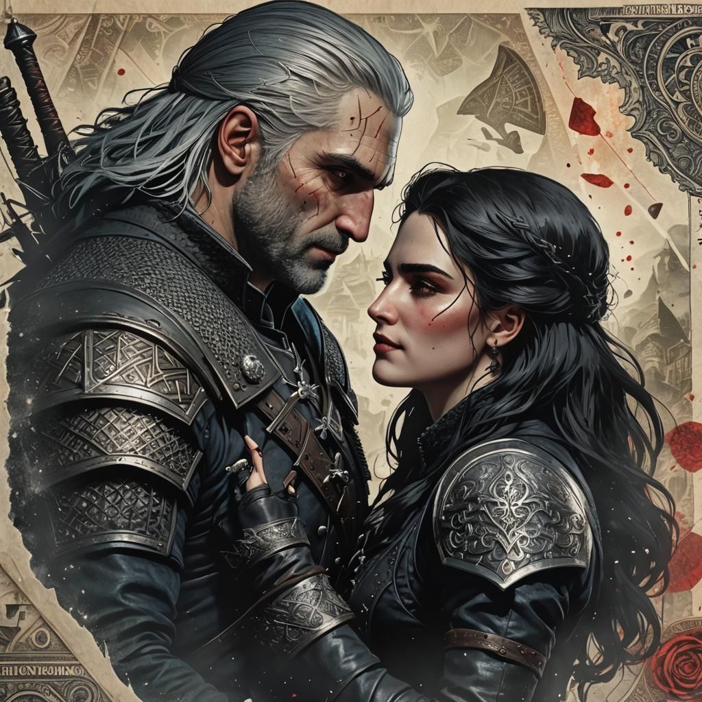 Geralt and Yennefer Kiss: Witcher 3 Poster Art
