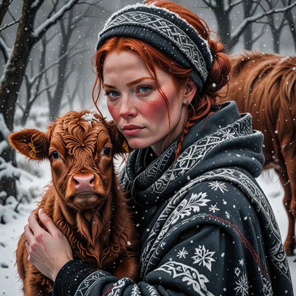 Vivid Highland Winter Portrait in Traditional Scottish Attir...