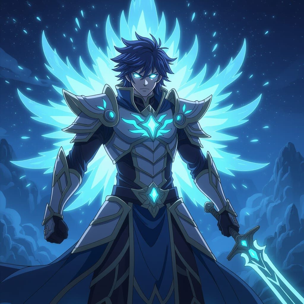 Anime Astral Warrior in Cel-Shaded Style