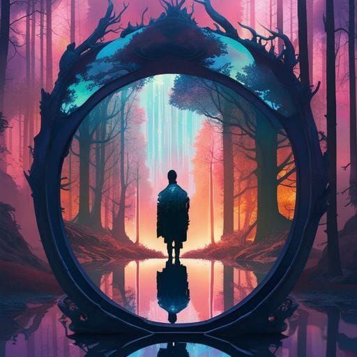 Surreal Forest Portal in Double Exposure Collage Art