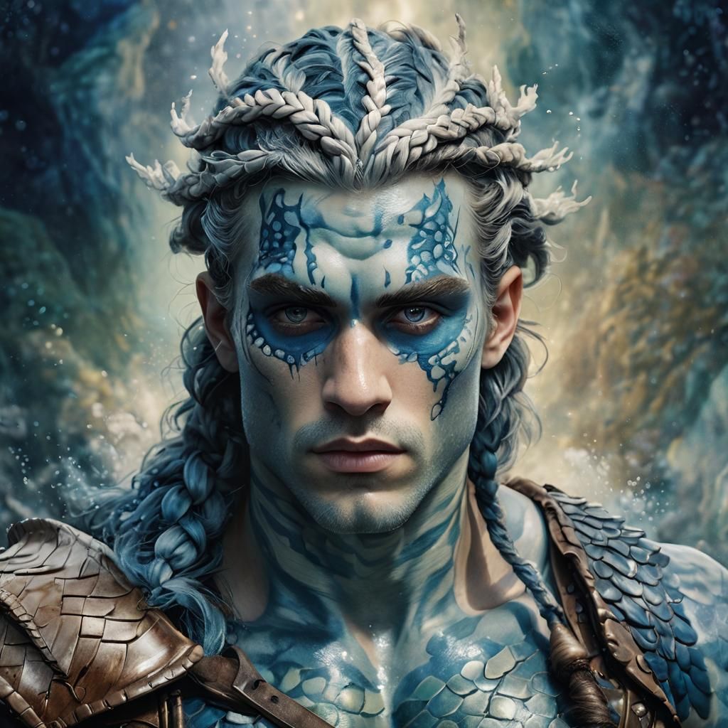 Merman Barbarian Portrait with Braided Hair