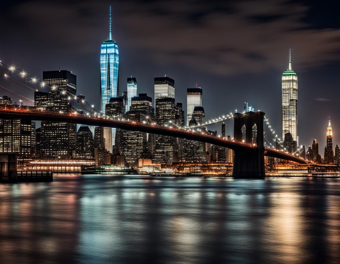 Hyperrealistic New York City Skyline at Night