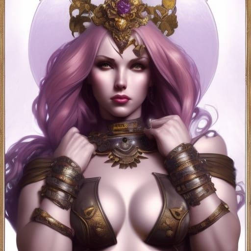 Muscular Warrior Woman Portrait in Art Nouveau Style