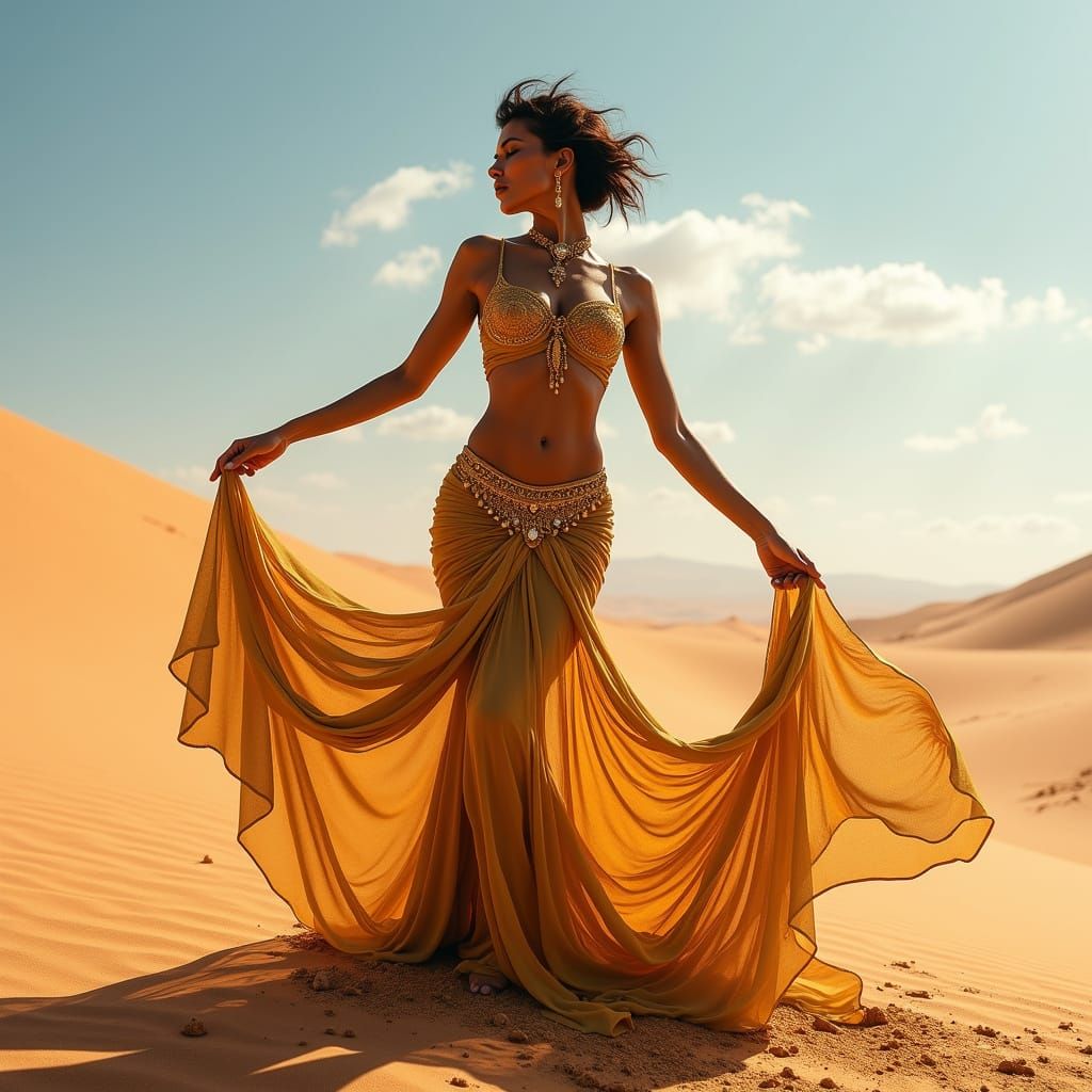 Surreal Sand Goddess in Majestic Belly Dance Pose