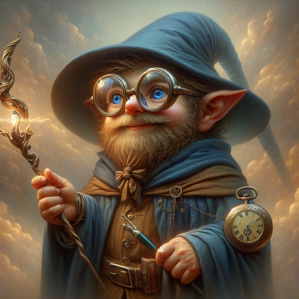 Whimsical Halfling Wizard with Magic Staff