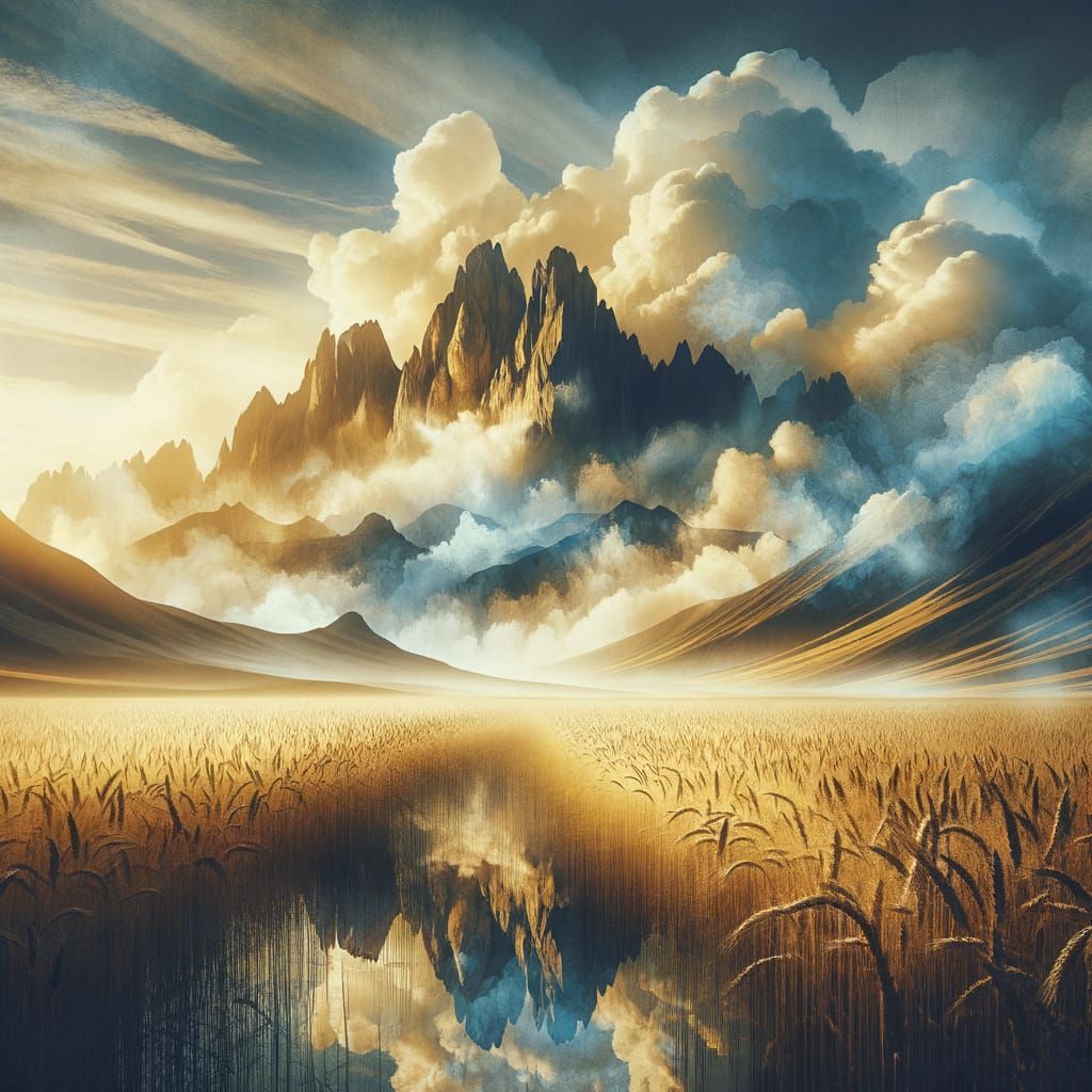 Golden Wheat Field Meets Mountain Peaks in Ethereal Double E...