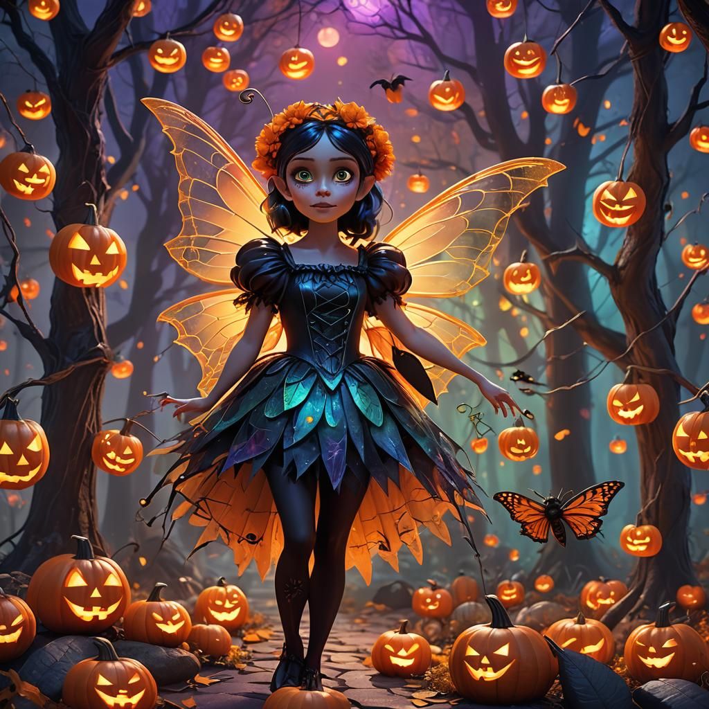 Halloween Fairy in Spooky Forest, Pixar-Inspired Art