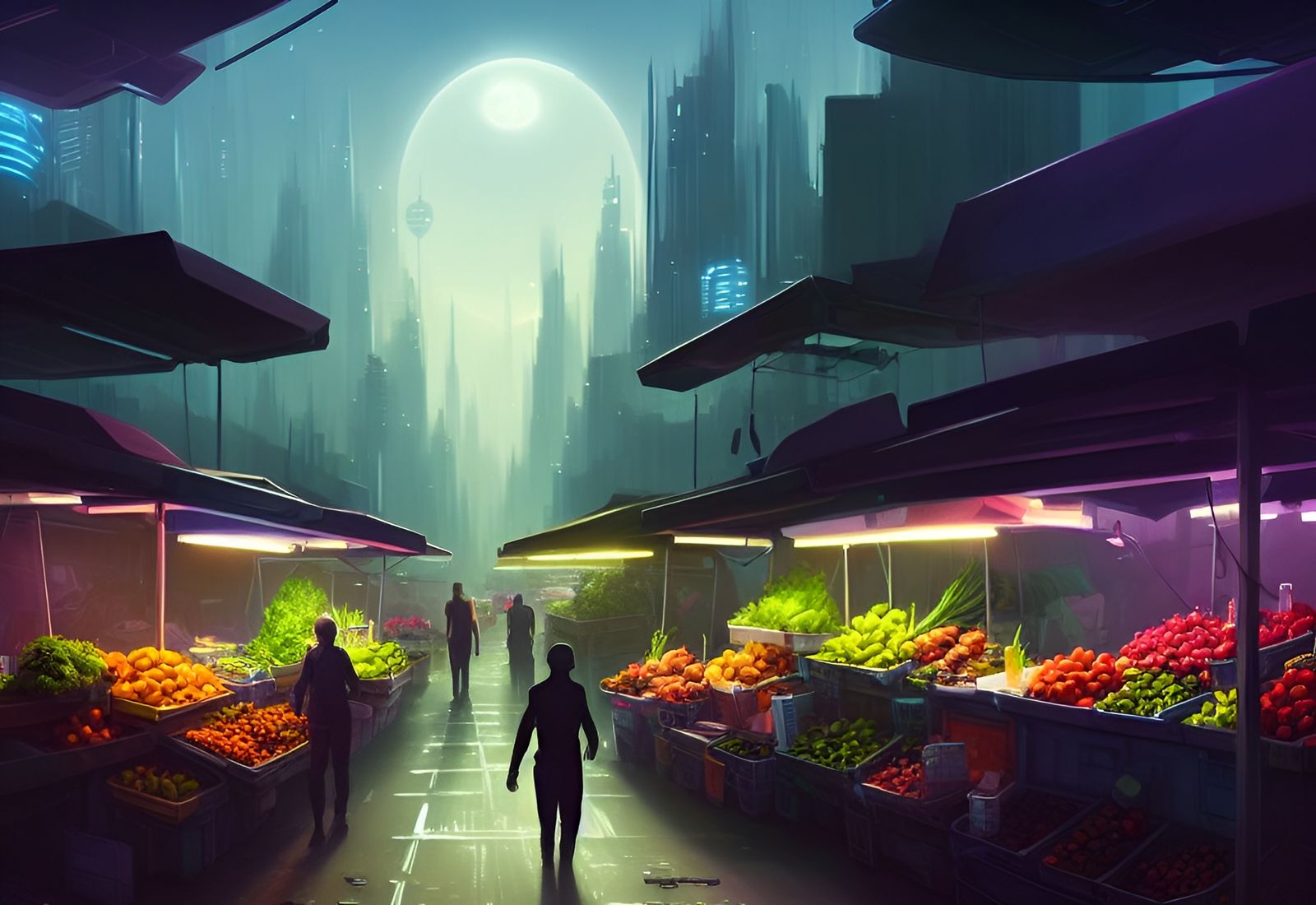 Futuristic Sci-Fi City Market Scene