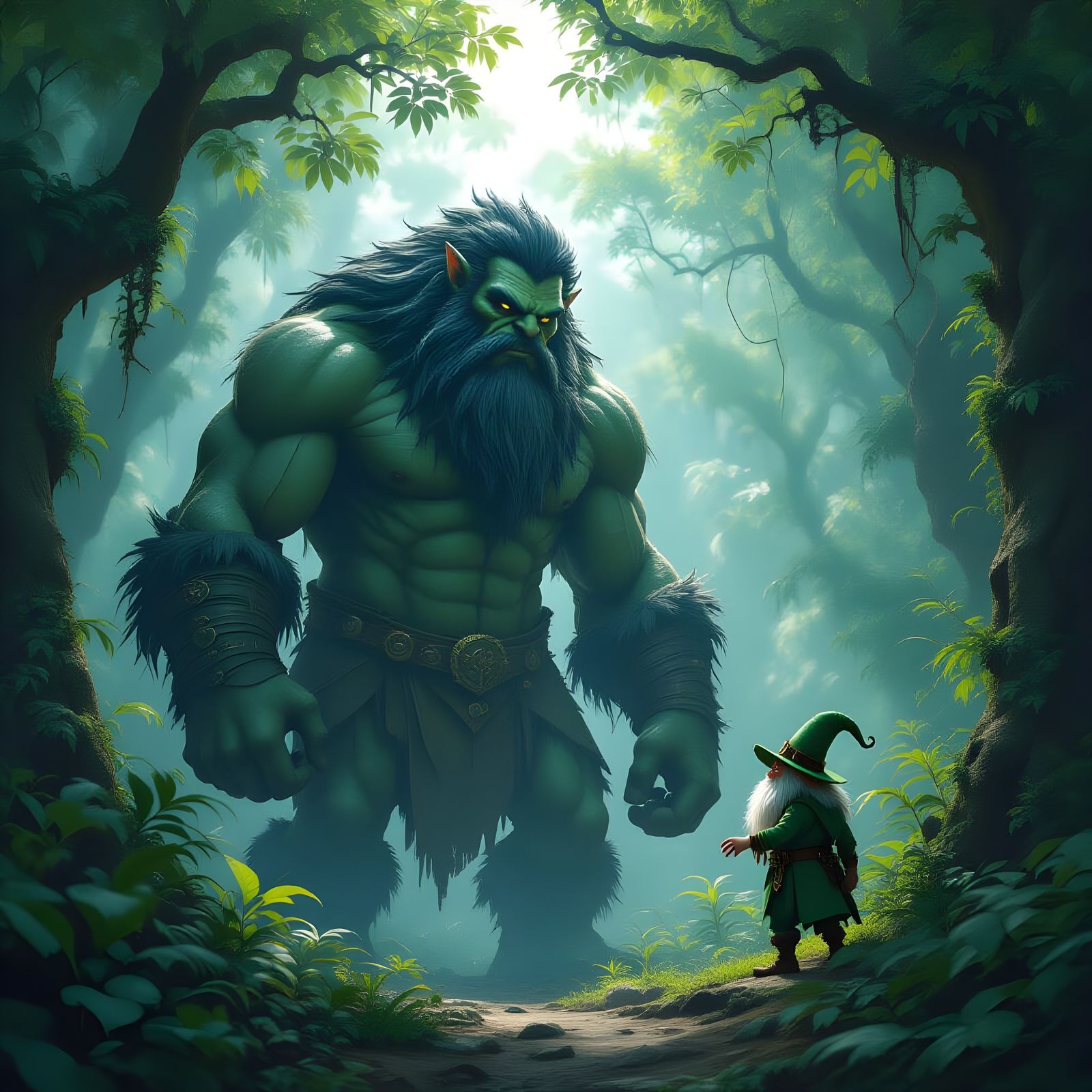 Enchanted Jungle Giant's Temptation: Dark Fantasy Art