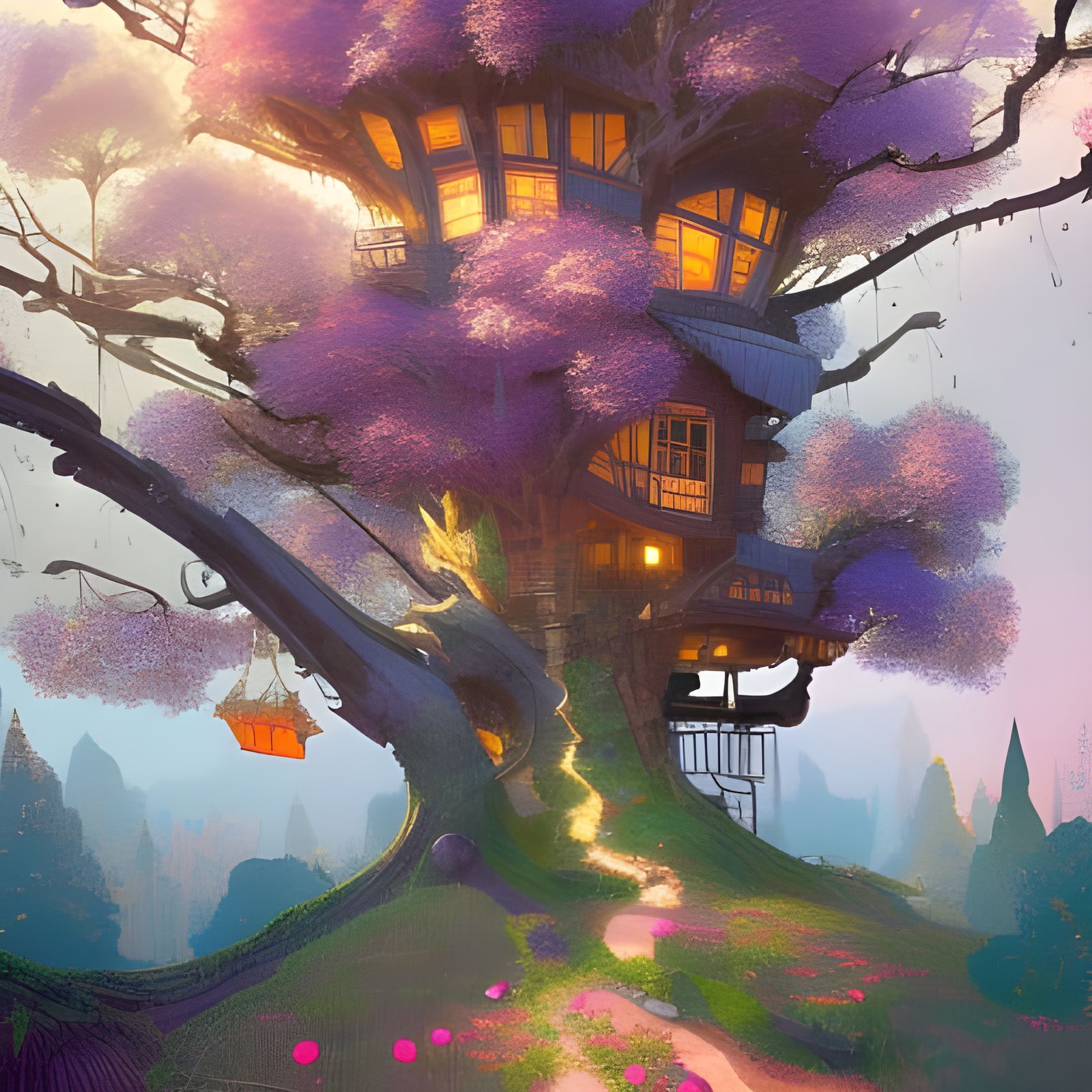 Gorgeous Magical Treehouse Digital Illustration