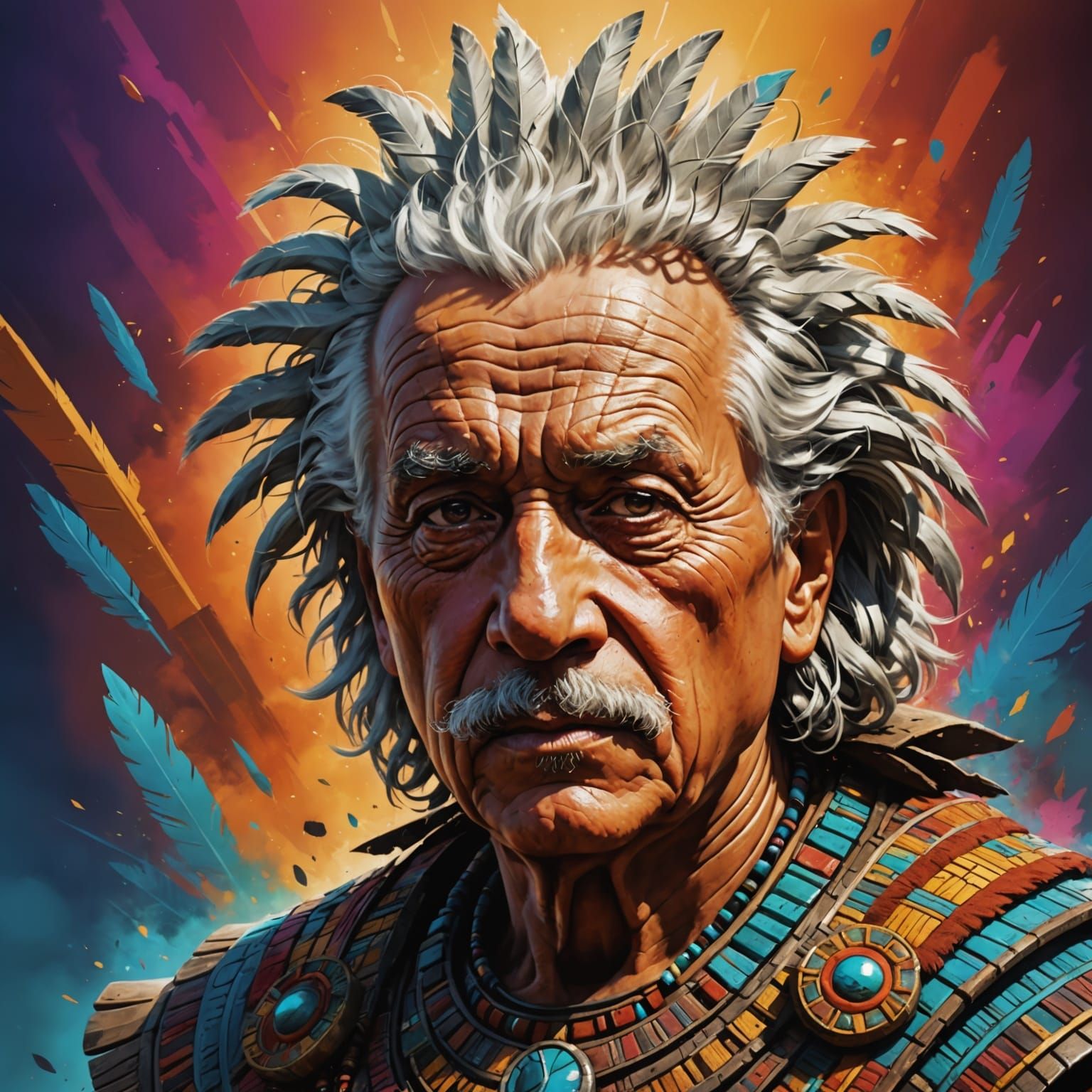 Einstein as Aztec Warrior: Hyperrealistic Concept Art