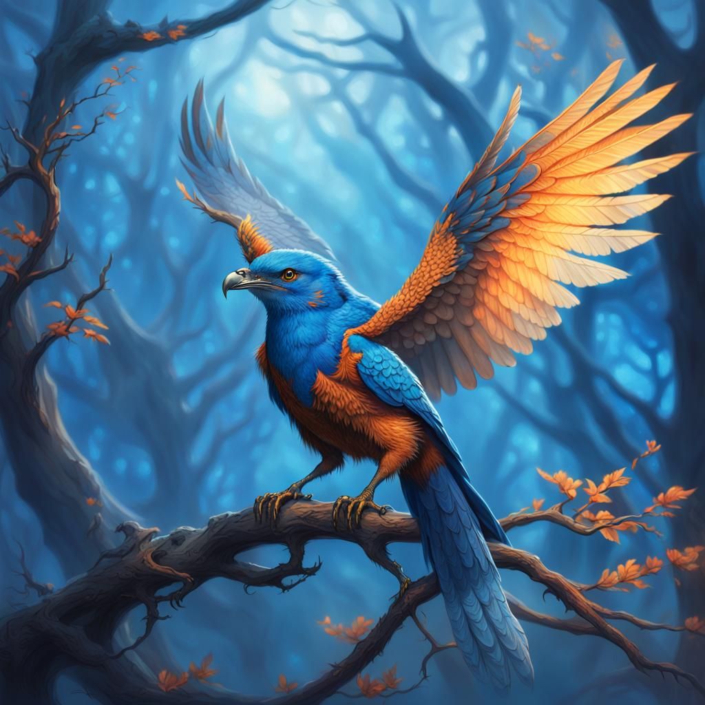 Ethereal Dragonbird Sits on a Radiant Tree Branch