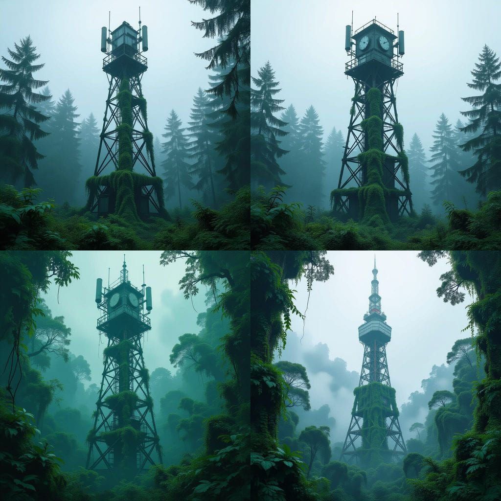 Radio Tower in Forest Covered in Vines
