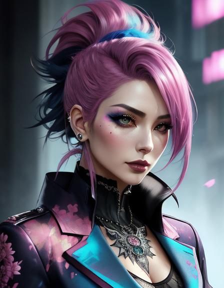 Punk Girl Portrait in Ultra-Detailed 3D Airbrush Style