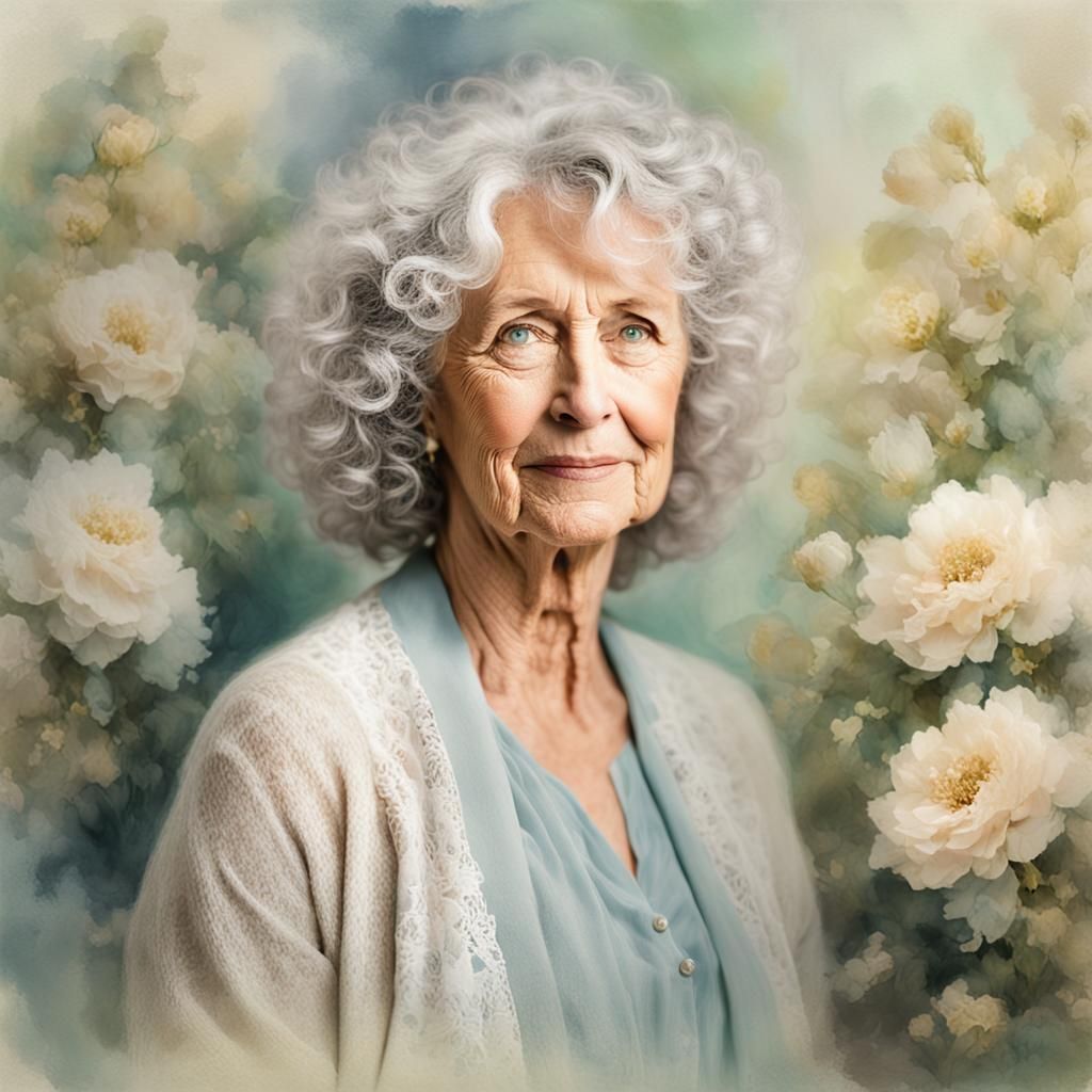 Dreamy Watercolor Portrait of a Mature Woman