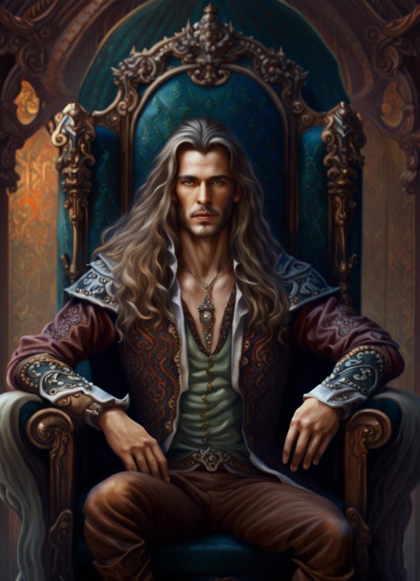 Stern Man on Throne in Fantasy Style