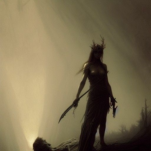 Gothic Horror Huntress in Gustave Doré Style