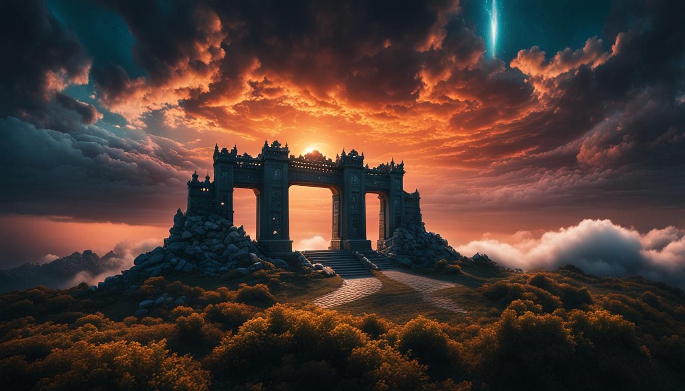Colossal Celestial Gateway to Heavenly Sunset Dimension