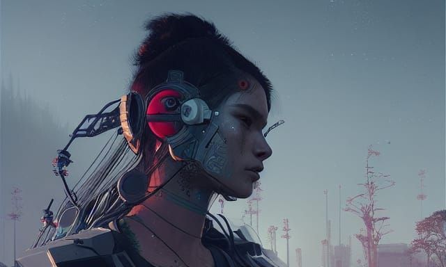 Cyberpunk Beauty with Japanese Ornamentation