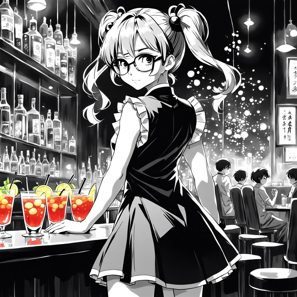 Woman in 80s Anime Style, Black and White