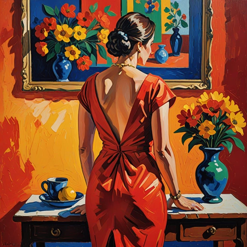 Vibrant Fauvist Oil Painting of a Woman's Plump Back