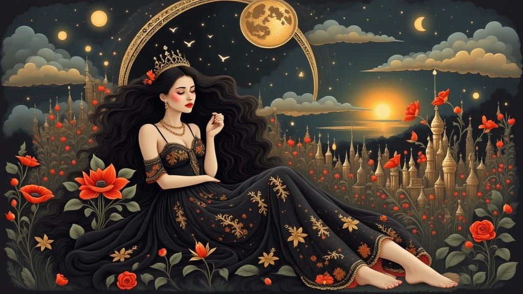 Ornate Palekh Style Miniature Painting of Mythical Creatures