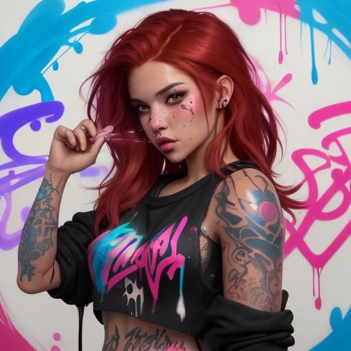 Modern Disney Girl with Neon Hair, Graffiti Art