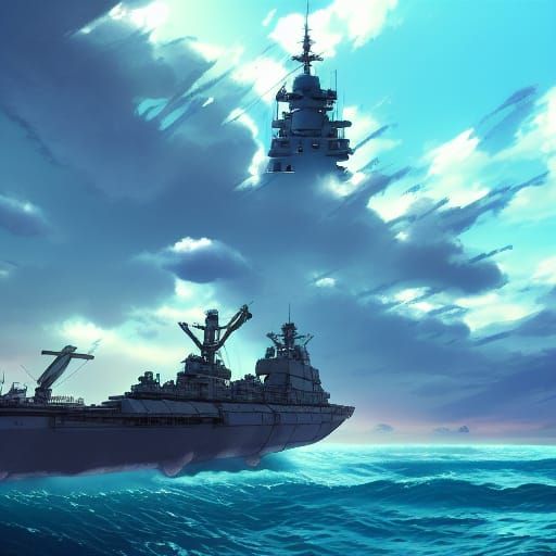 Battleship in Studio Ghibli Anime Style