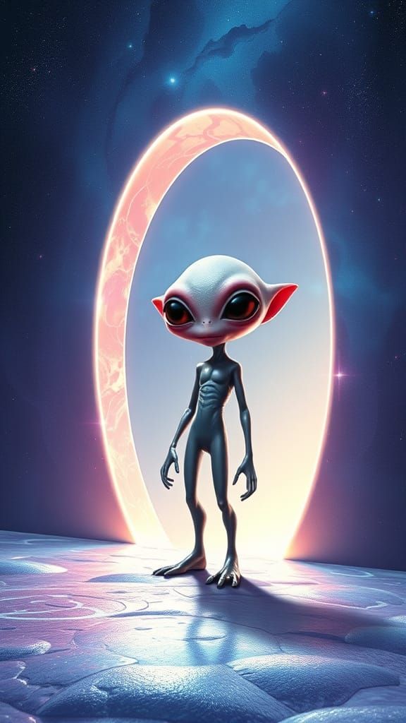 Small Alien at the Threshold of Cosmic Discovery in a Portal...