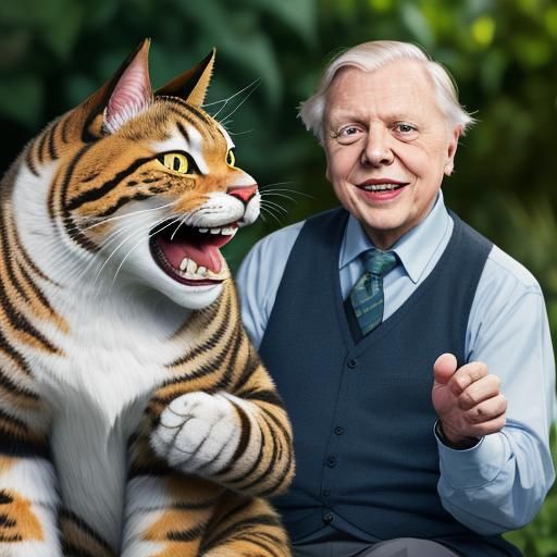 Sir David Attenborough with a big cat.