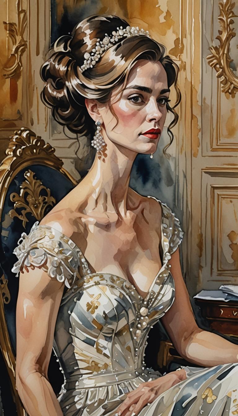 Elegant Woman in Opera House as Impasto Gouache