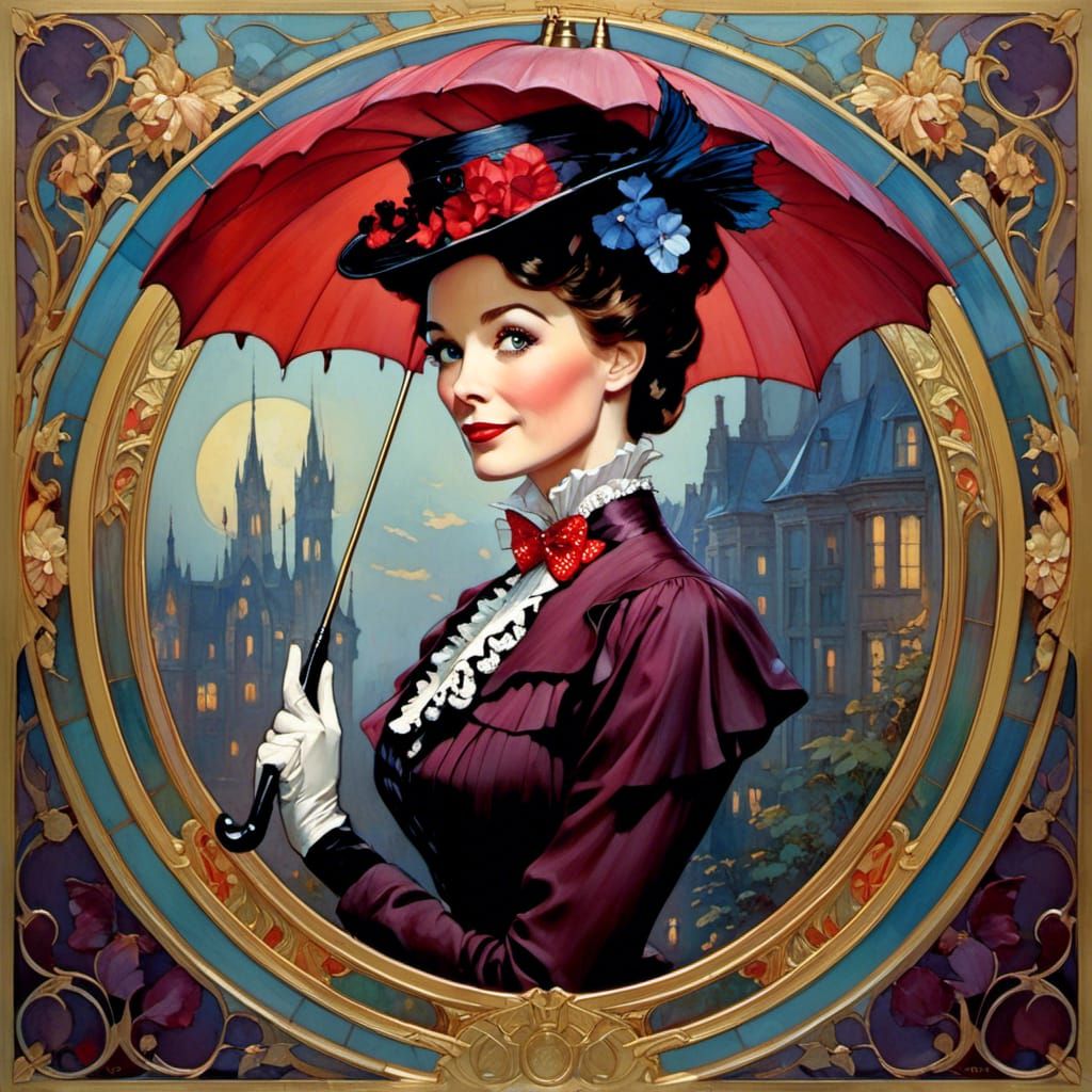Mary Poppins Portrait in Art Nouveau Style