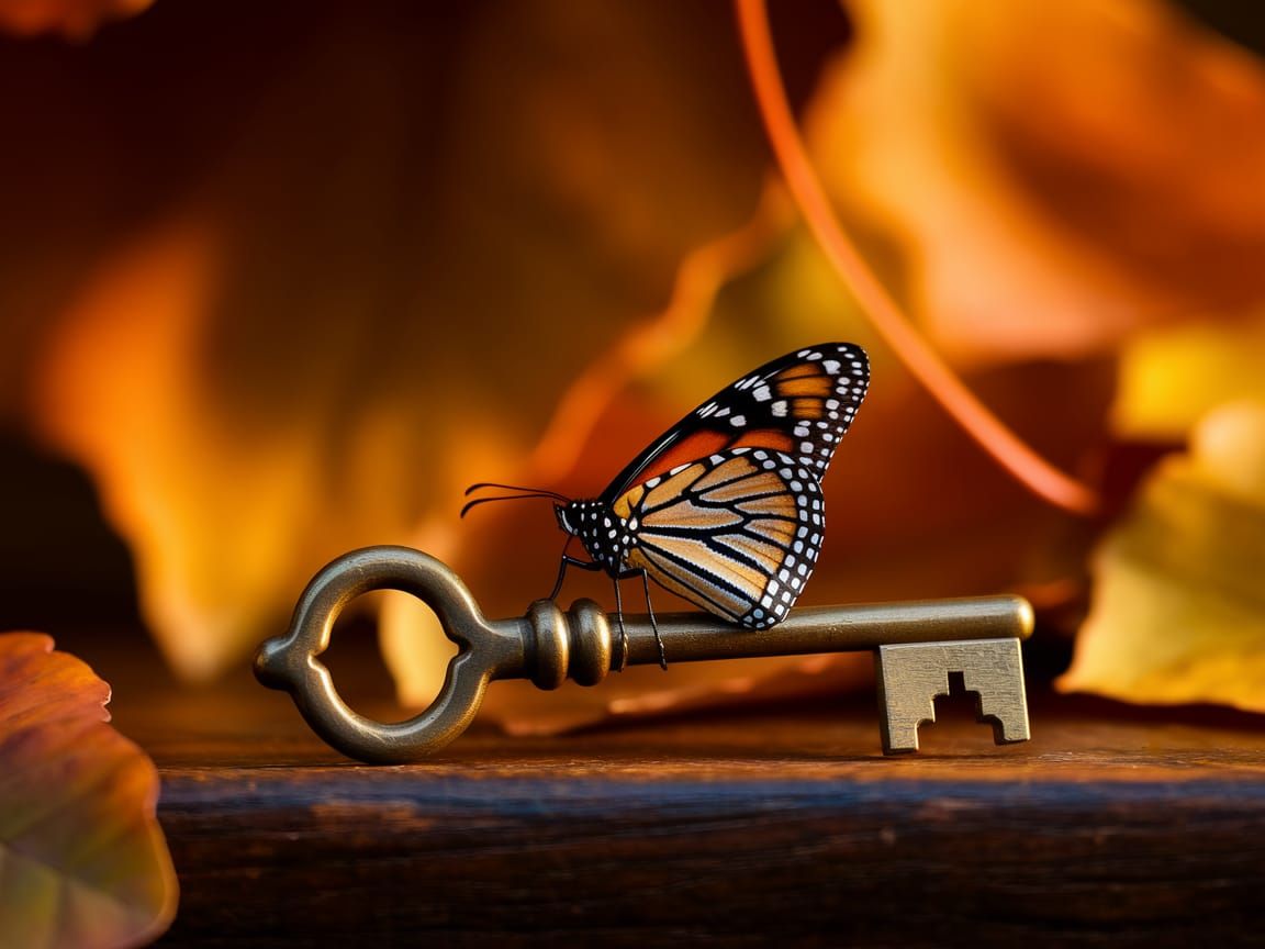 Monarch Butterfly on Antique Key at Golden Hour