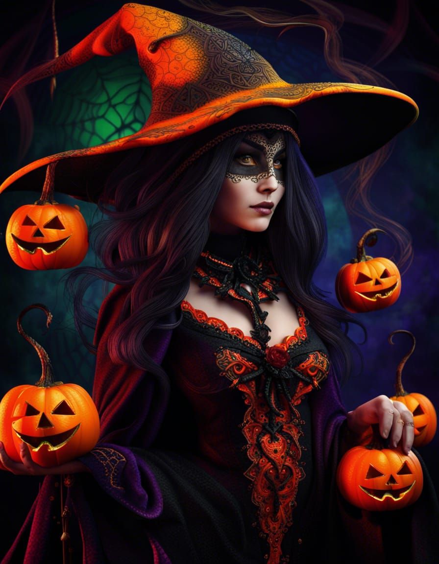 Intricate Halloween Witch in Fantasy Elemental Style
