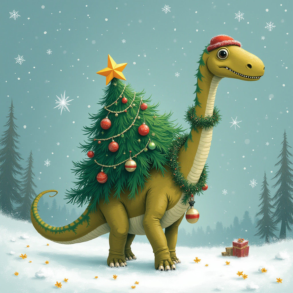 Brachiosaurus Christmas Tree in Winter Wonderland
