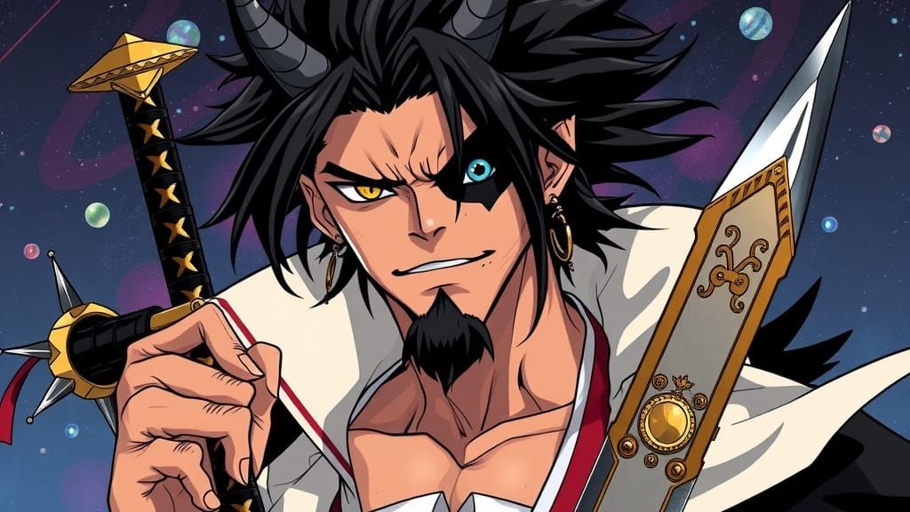 Half-Demon Space Pirate Captain in Cyberpunk Style