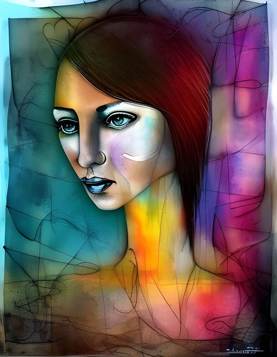 Textured Woman Portrait in Mixed Media Style
