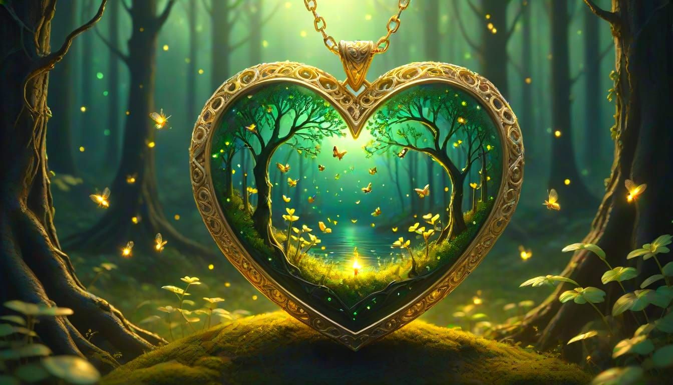 Forest in a heart pendant