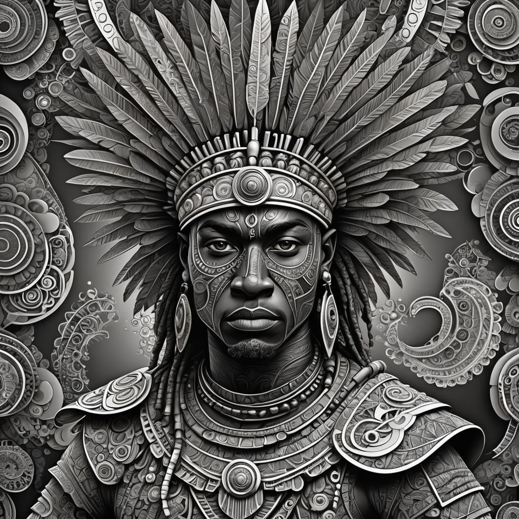 Abstract African Warrior with Zentangle Elements