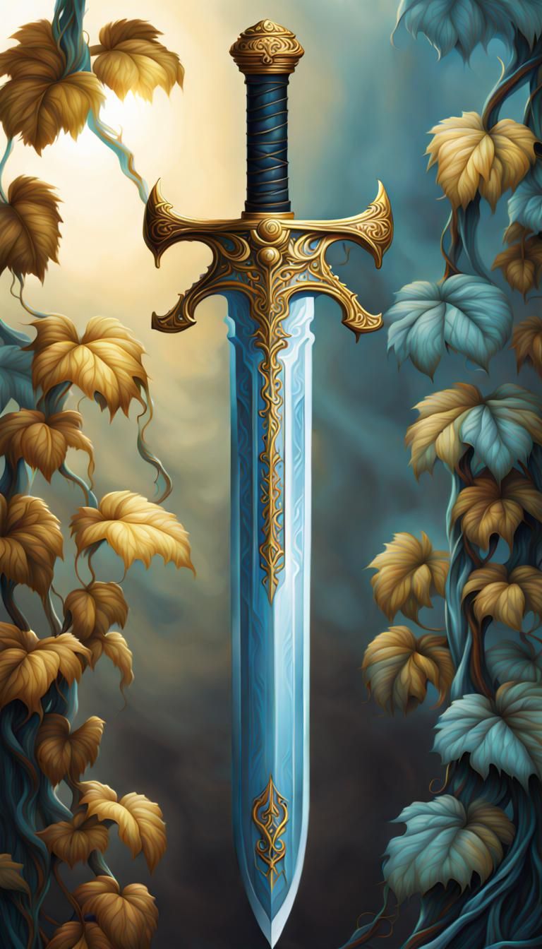 Vines Encroaching on a Sword with a Glowing Blade