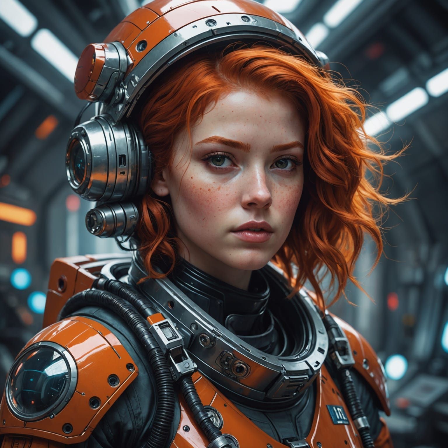 Cyberpunk Girl in Spacesuit: Retro-Futuristic Portrait