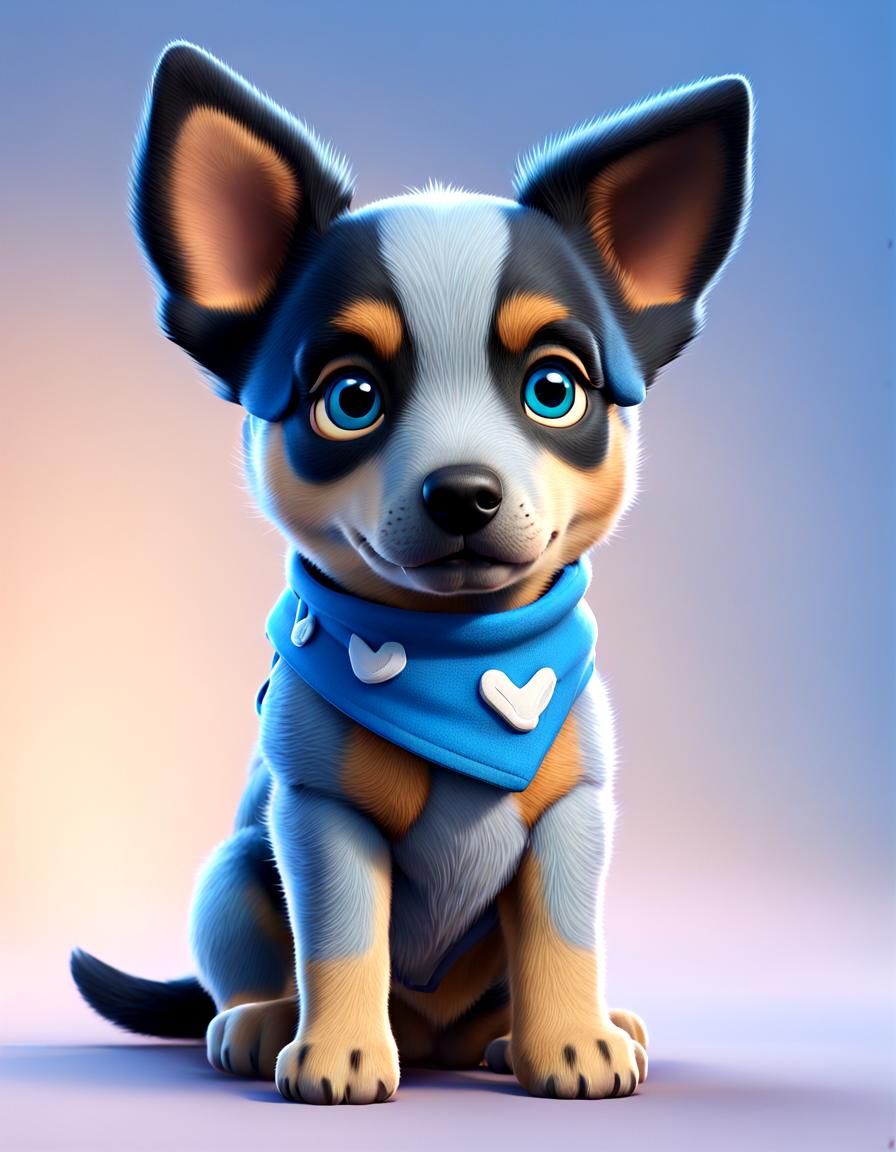 Cute Blue Heeler Puppy in 3D Digital Art