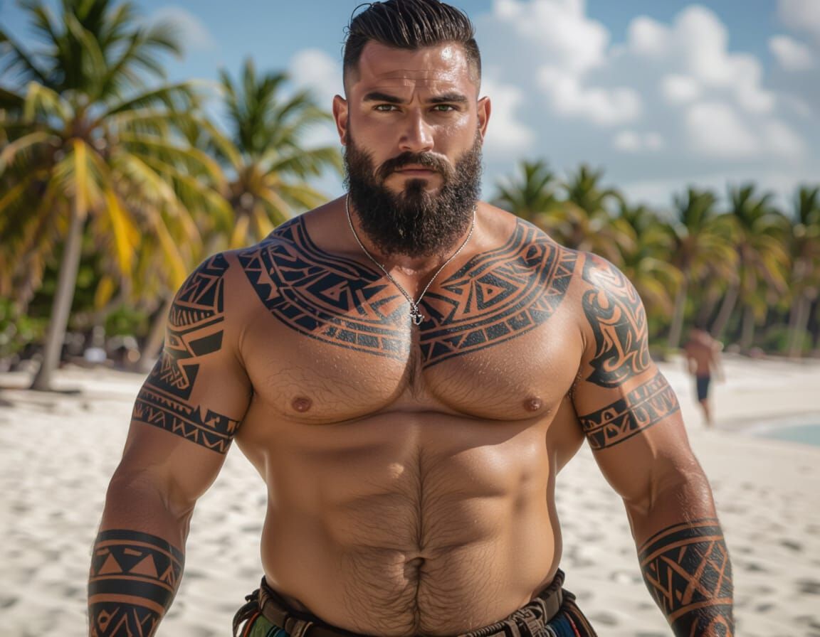 Heroic Tobagonian Man on White Sand Beach