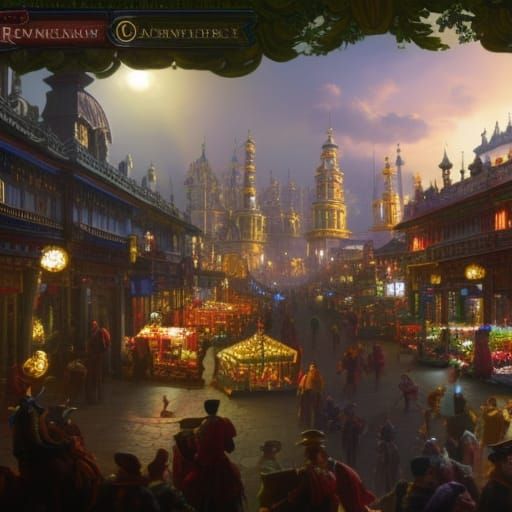 Festive Fantasy Town Market in Rococo Style