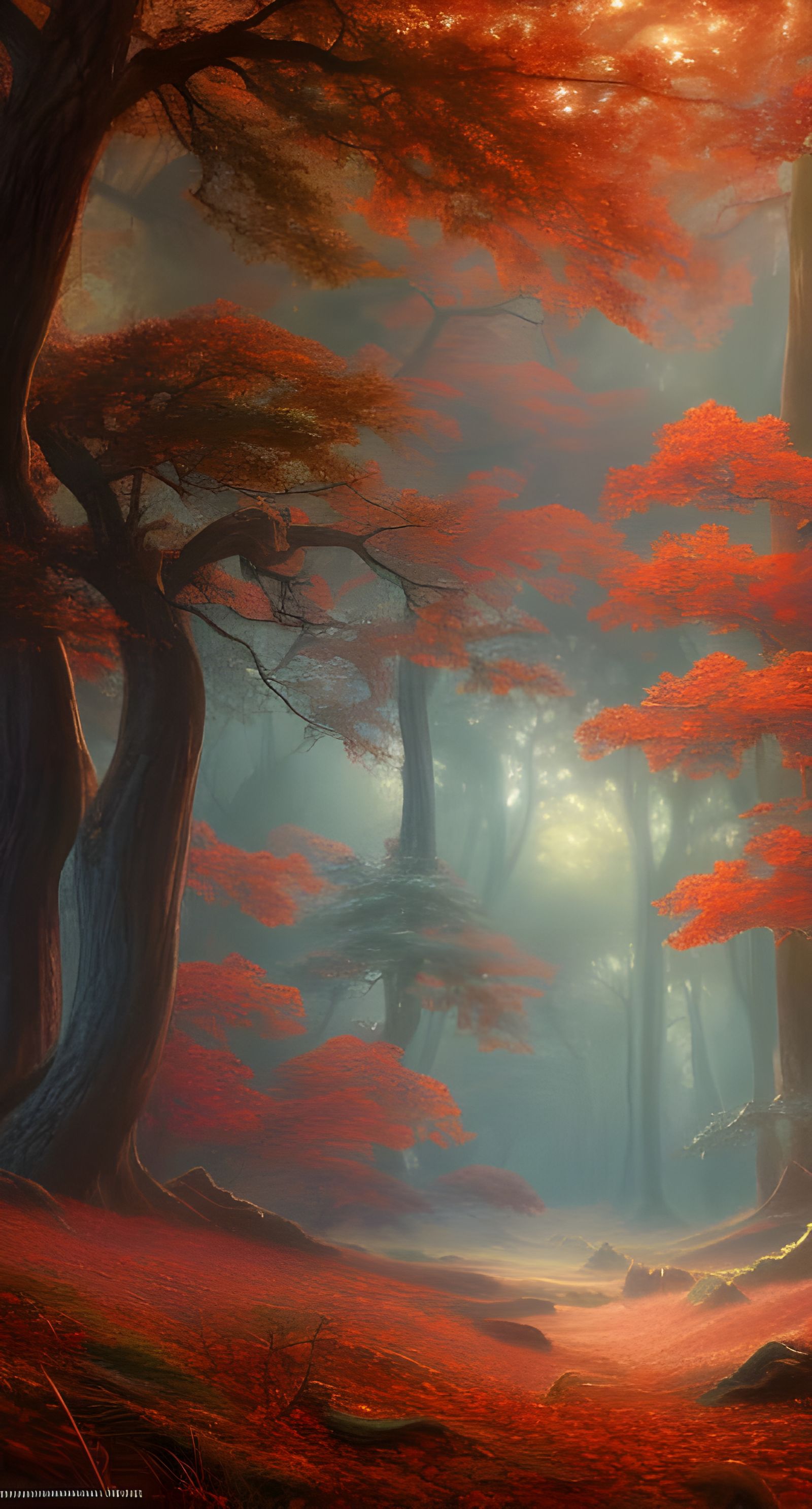 Magical Autumn Forest Landscape in Hyper-Realistic Digital A...