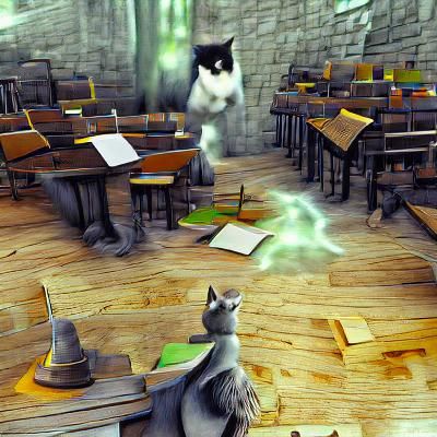 Cat Attends Wizarding School: Digital Illustration